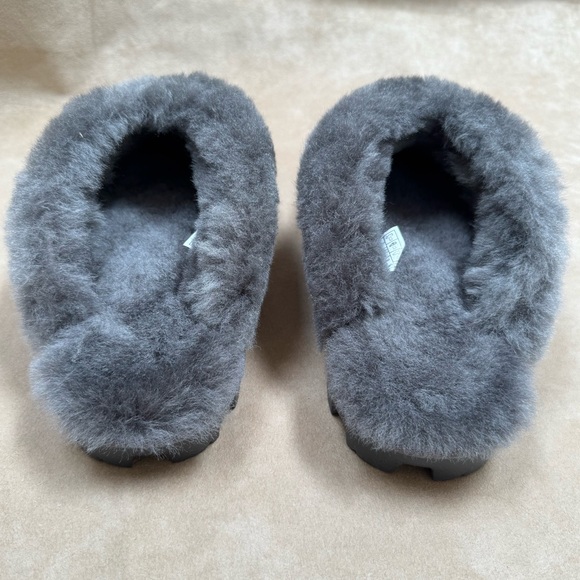 New UGG Coquette Women’s Sheepskin Suede Fur Slippers Shoes Grey 9 NIB Leather - Picture 7 of 11